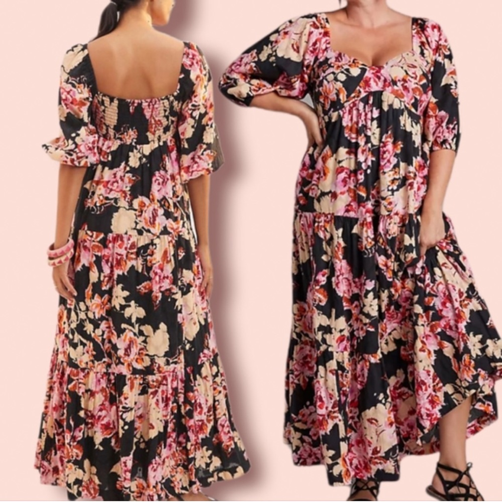 Anthropologie brand smocked back floral maxi dress, S.